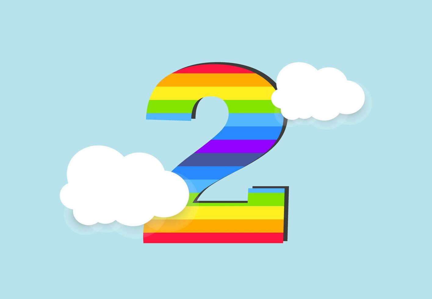 numero 2 arcobaleno conteggio imparare oggetto disegno, astratto arcobaleno numero per bambini, amore, famiglia e scholl concetto vettore illustrazione design