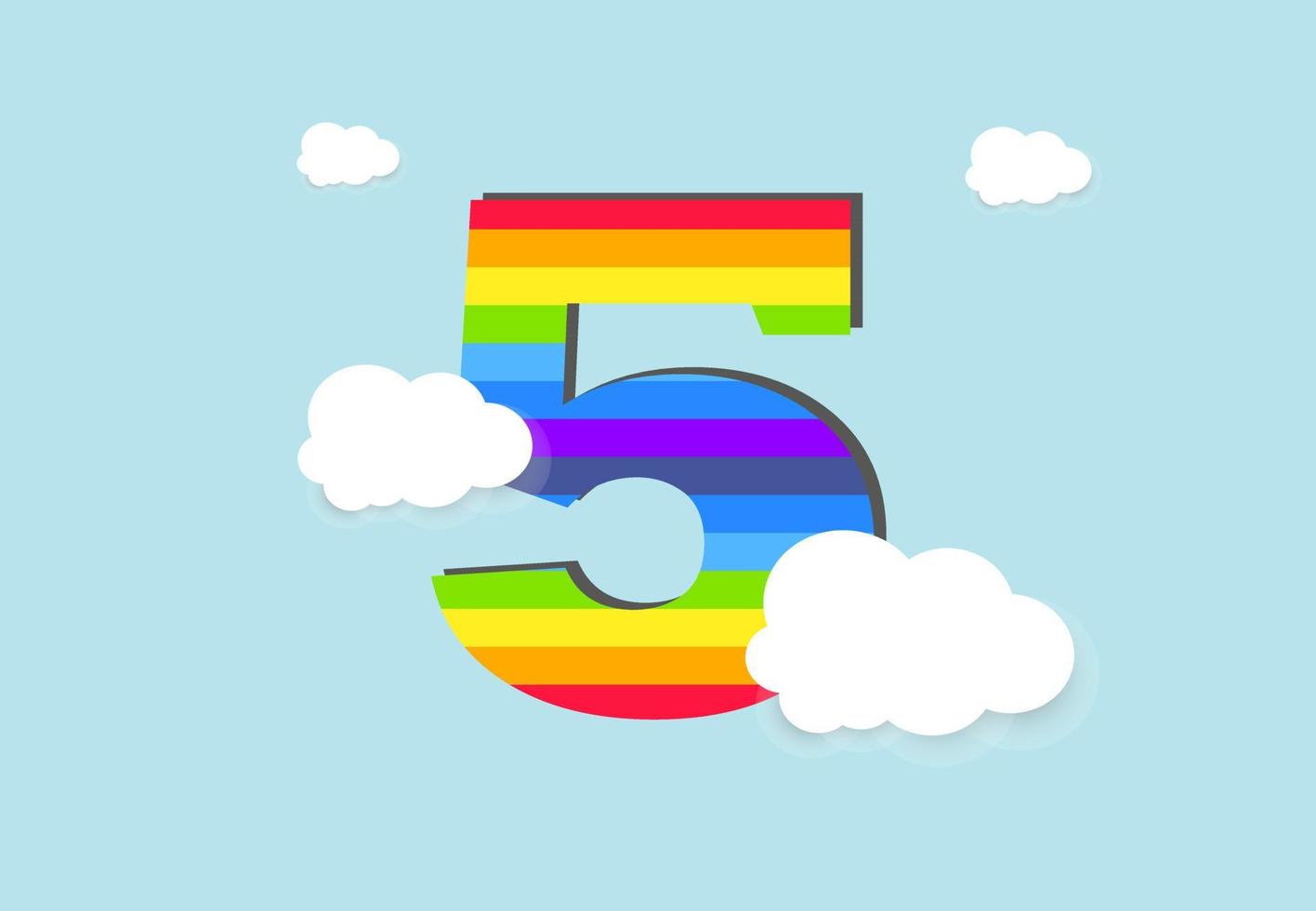 numero 5 arcobaleno conteggio imparare oggetto disegno, astratto arcobaleno numero per bambini, amore, famiglia e scholl concetto vettore illustrazione design