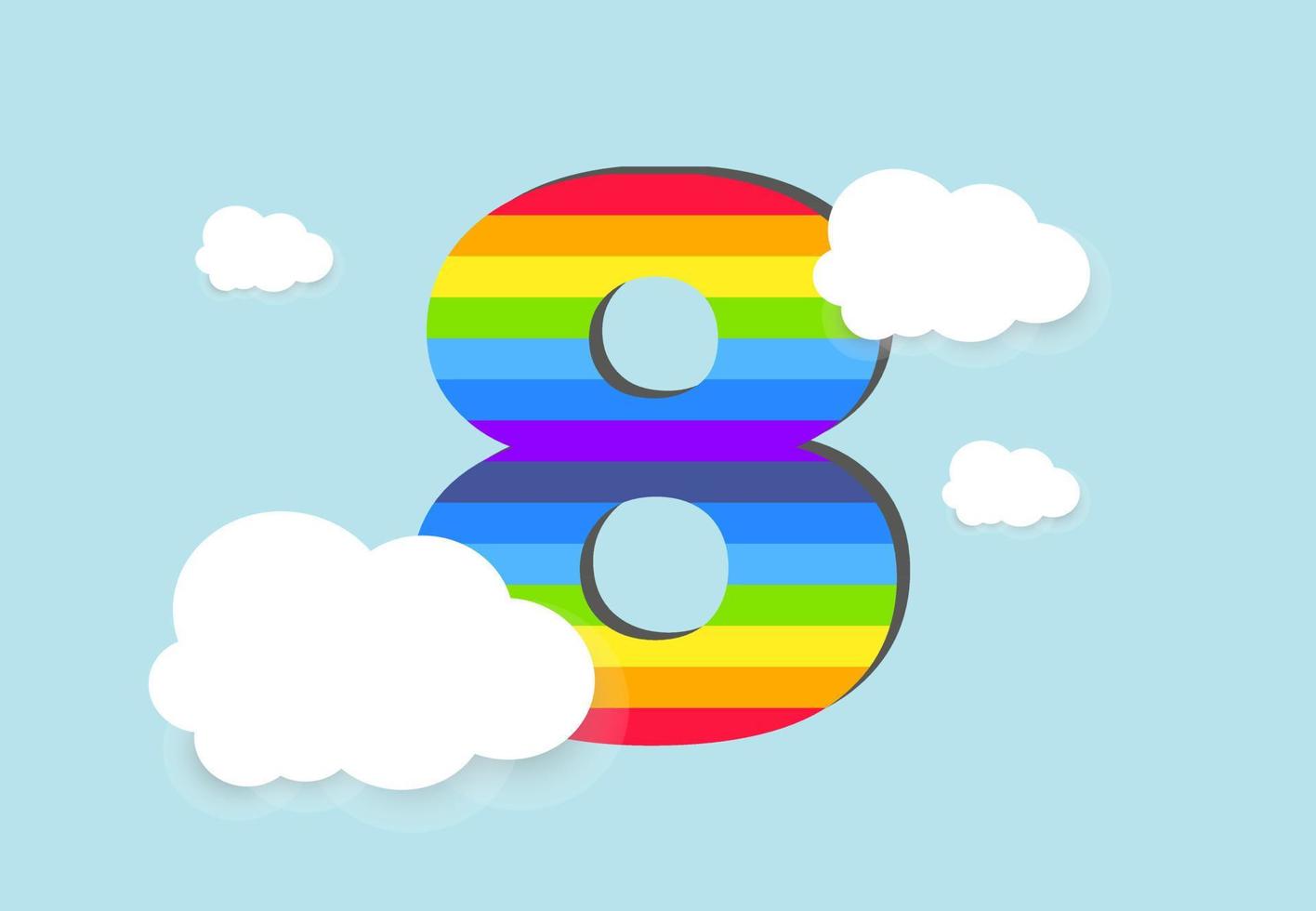 numero 8 arcobaleno conteggio imparare oggetto disegno, astratto arcobaleno numero per bambini, amore, famiglia e scholl concetto vettore illustrazione design