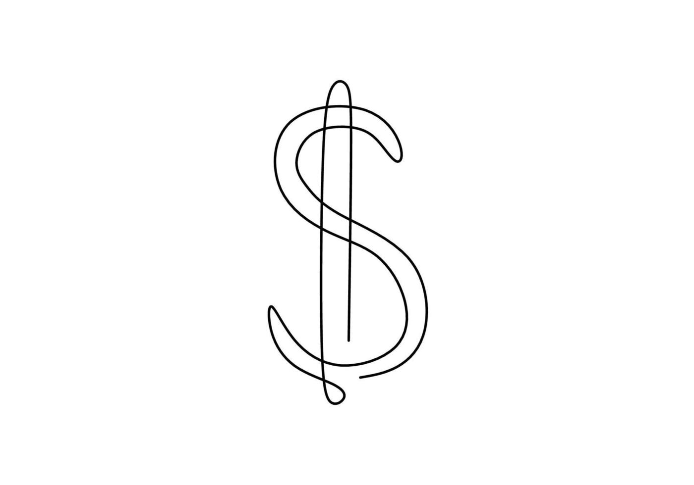 continuo un disegno a tratteggio del simbolo del dollaro isolato su sfondo bianco. simbolo dei soldi del dollaro con scarabocchio disegnato a mano schizzo linea arte. design minimalista. concetto di deposito di denaro, denaro, finanza vettore