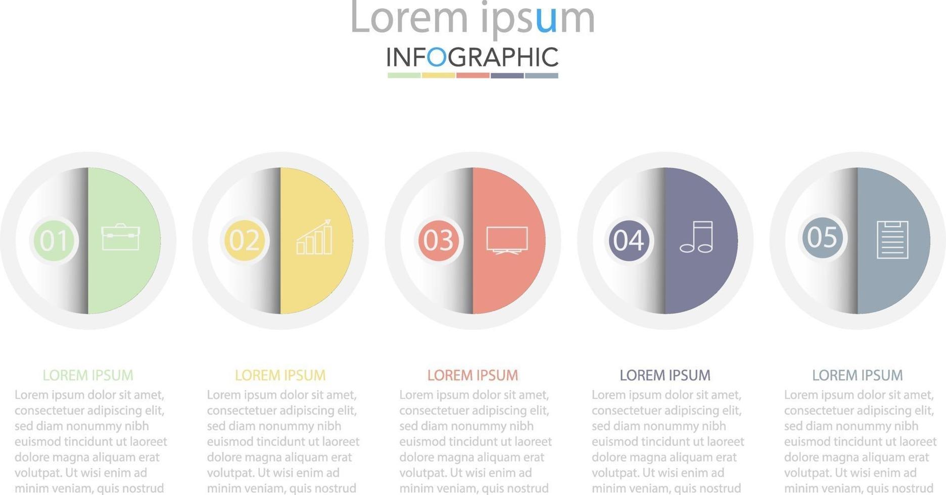 modello di infografica cerchio minimal timeline cinque opzioni o passaggi. vettore