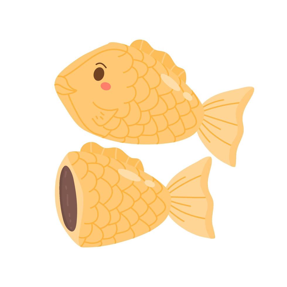mano disegnato taiyaki a forma di pesce con crema vettore