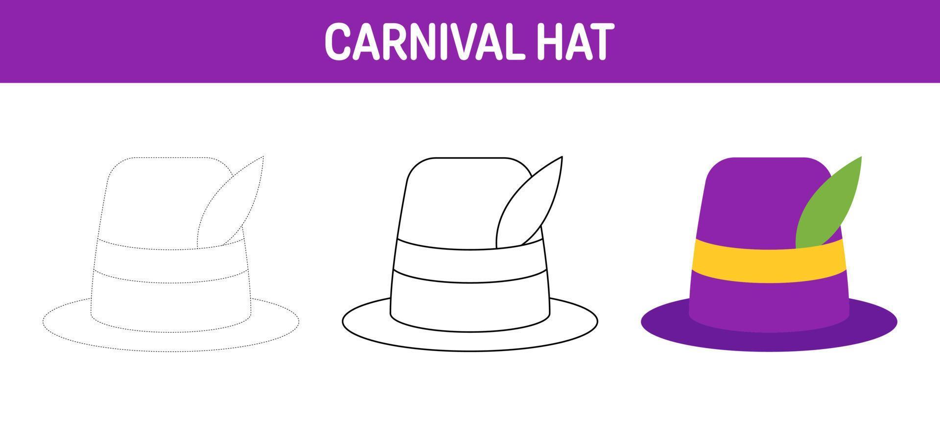 carnevale cappello tracciato e colorazione foglio di lavoro per bambini vettore