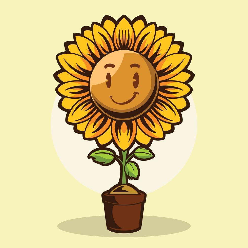 disegno di illustrazione vettoriale di sorriso di girasole isolato su sfondo giallo