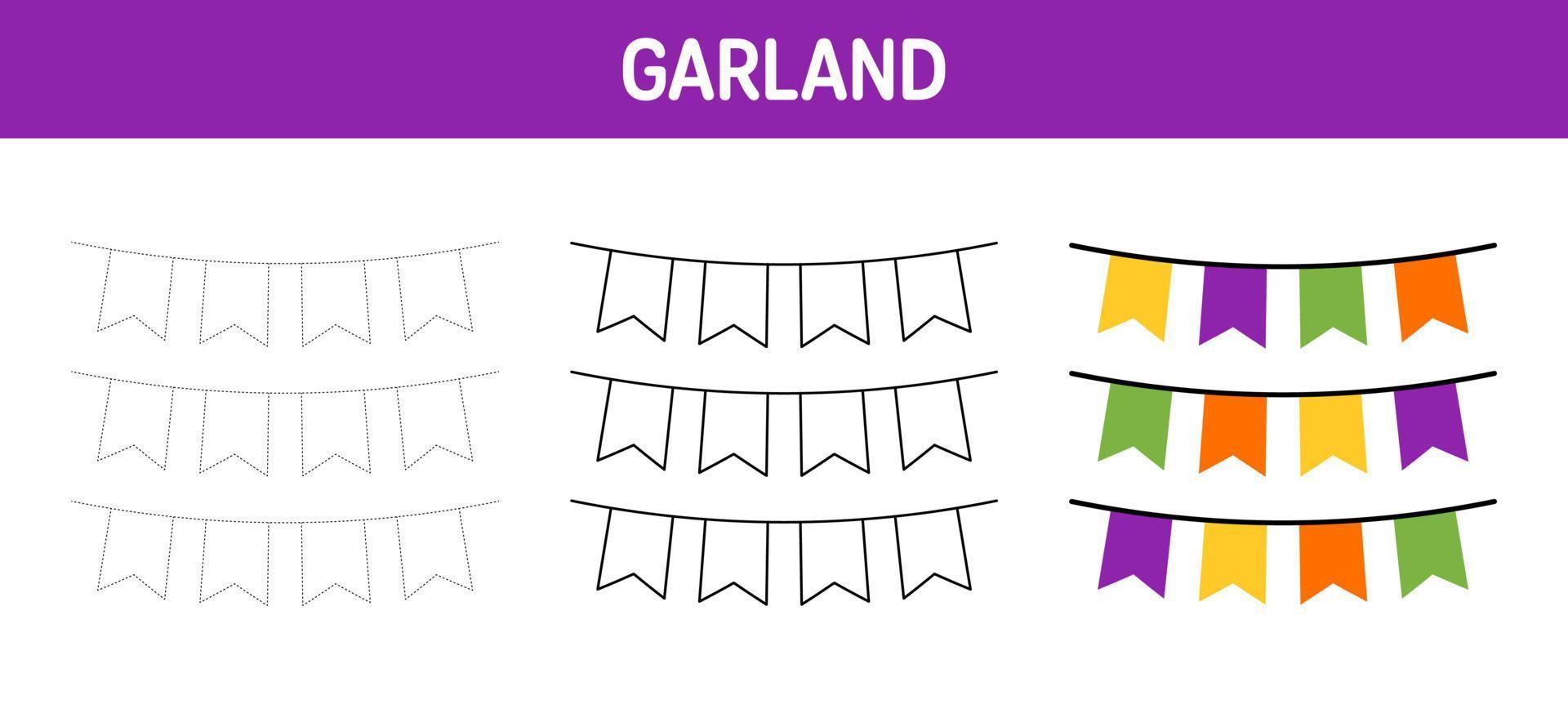 ghirlanda tracciato e colorazione foglio di lavoro per bambini vettore