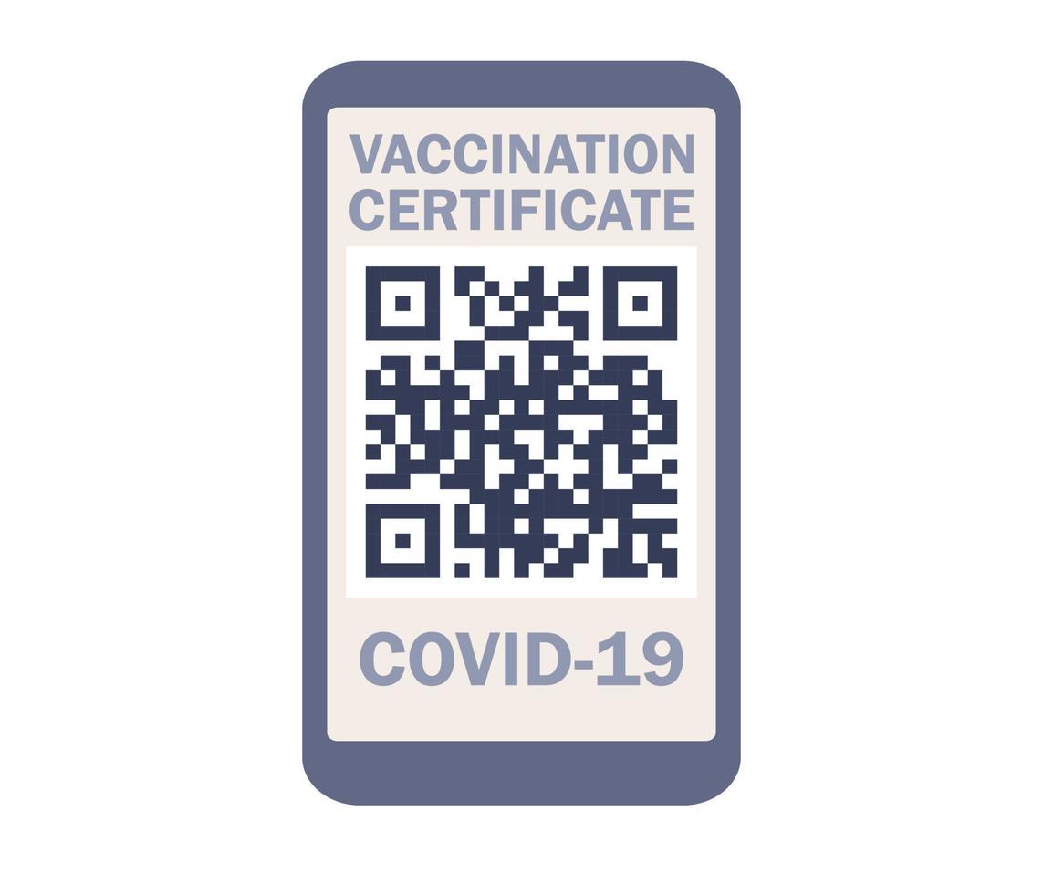 Salute passaporto di vaccinazione per covid-19 icona. certificato di vaccinazione su smartphone schermo con QR Code e passaggio dai un'occhiata marchio vaccinato. coronavirus vaccino. vettore piatto illustrazione