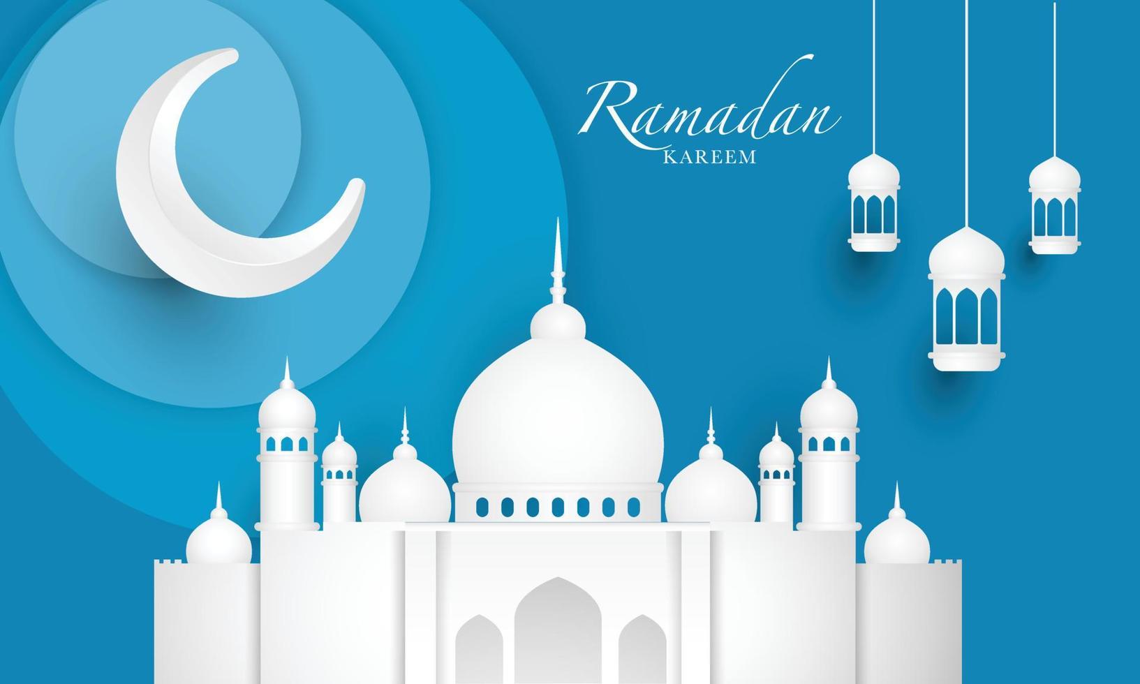 grafica vettoriale del ramadan kareem con lanterna e moschea. adatto per biglietti di auguri, sfondi e altro.