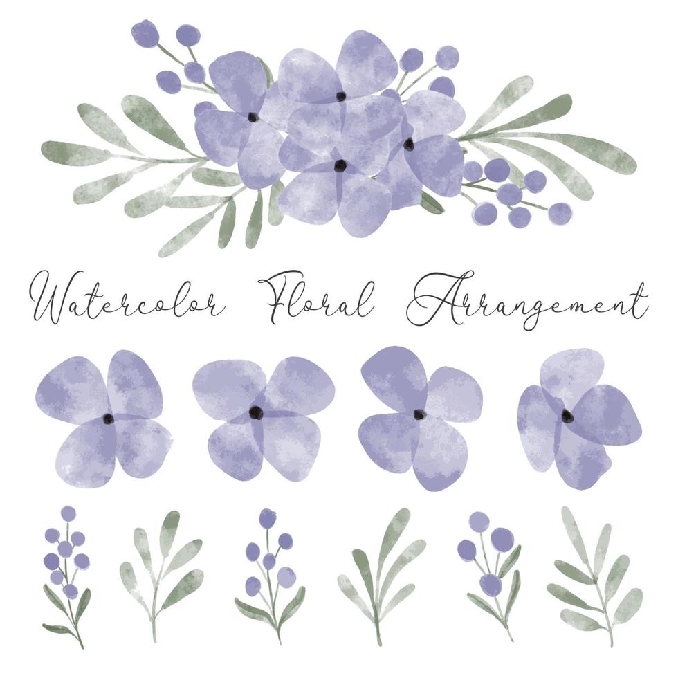 elemento di disposizione dei fiori petalo viola carino acquerello vettore