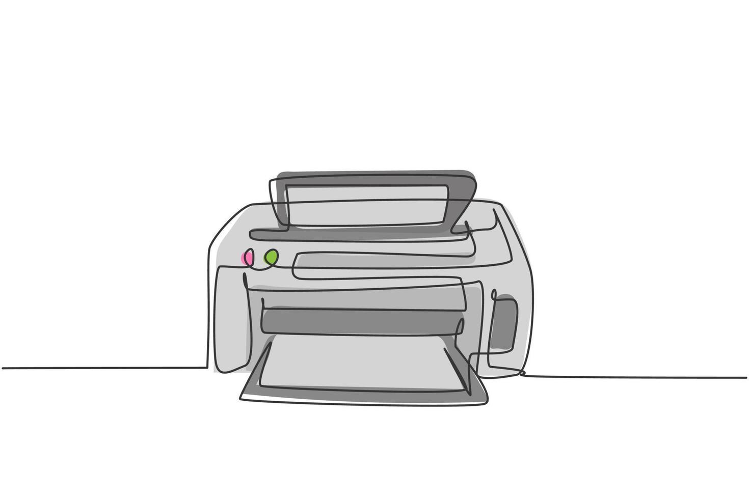 un disegno a linea continua della stampante a getto d'inchiostro digitale per le esigenze di stampa dell'azienda. concetto di strumenti di piccole apparecchiature per ufficio di elettricità. illustrazione grafica vettoriale di design a linea singola alla moda