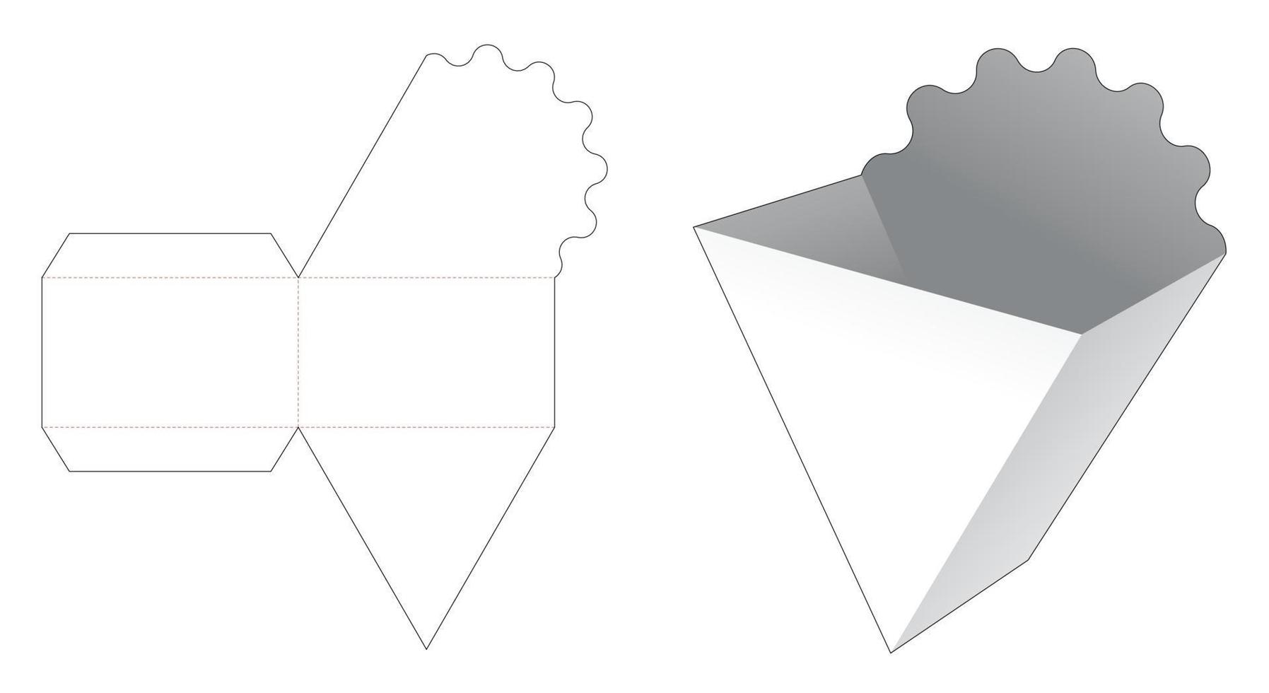modello fustellato di contenitore fritto francese triangolare di cartone vettore