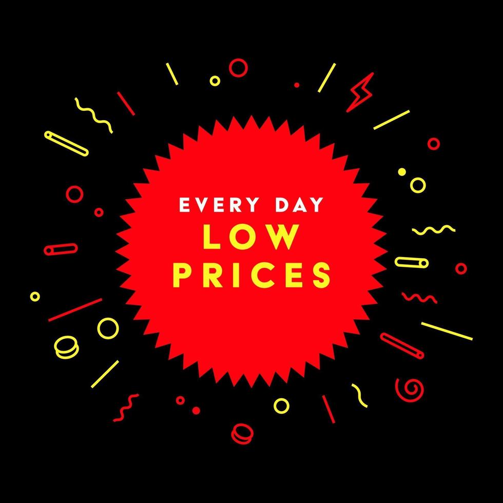 ogni giorno prezzi bassi. simbolo o emblema per una campagna pubblicitaria al dettaglio il giorno dell'acquisto. vettore
