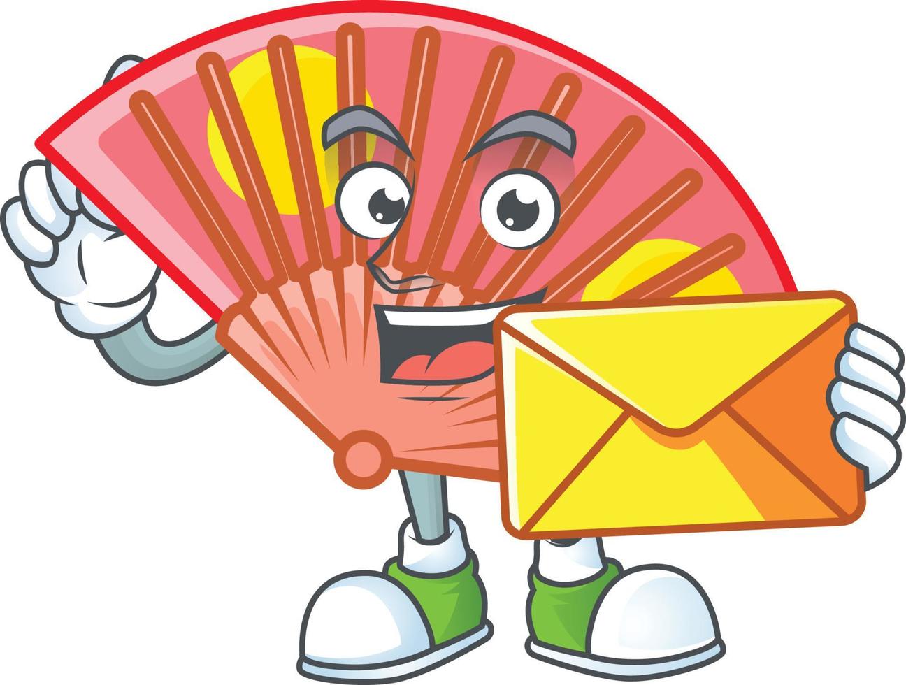 rosso Cinese pieghevole fan cartone animato personaggio stile vettore