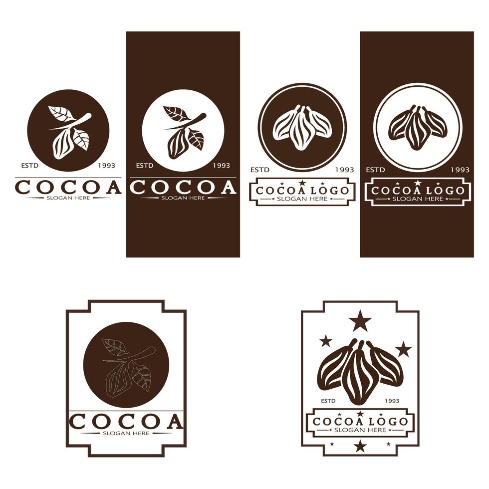 cacao logo, cacao fagiolo, cacao albero, cacao rami e foglie, cioccolato mescolare su bianca sfondo, vintage, moderno, semplice, minimalista icona illustrazione modello design vettore