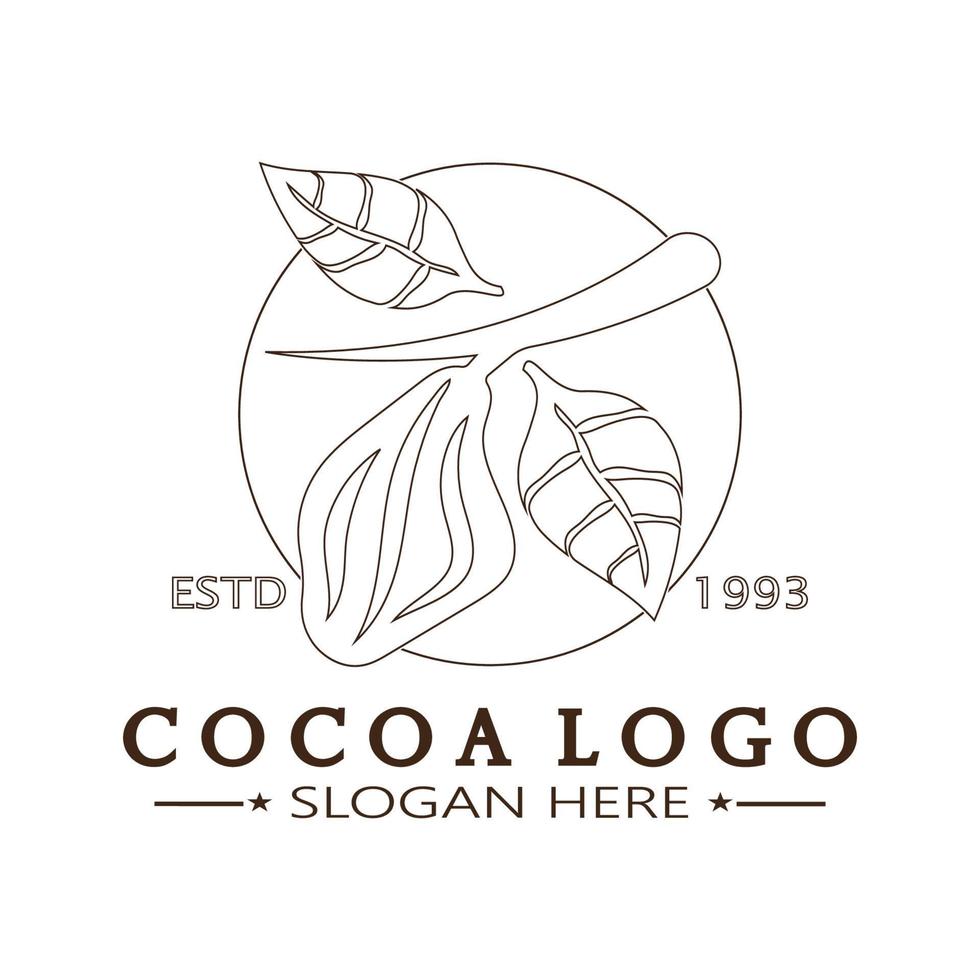 cacao logo, cacao fagiolo, cacao albero, cacao rami e foglie, cioccolato mescolare su bianca sfondo, vintage, moderno, semplice, minimalista icona illustrazione modello design vettore