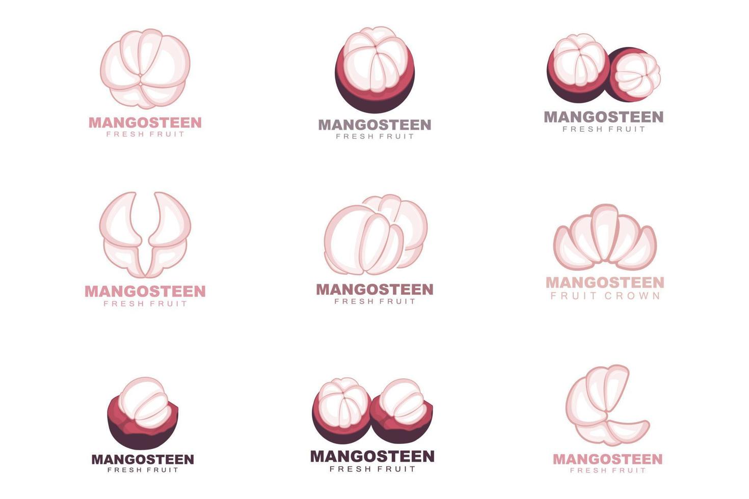 mangostano logo, mangostano carne illustrazione, vitamina ricco frutta Regina, frutta logo vettore etichetta modello design