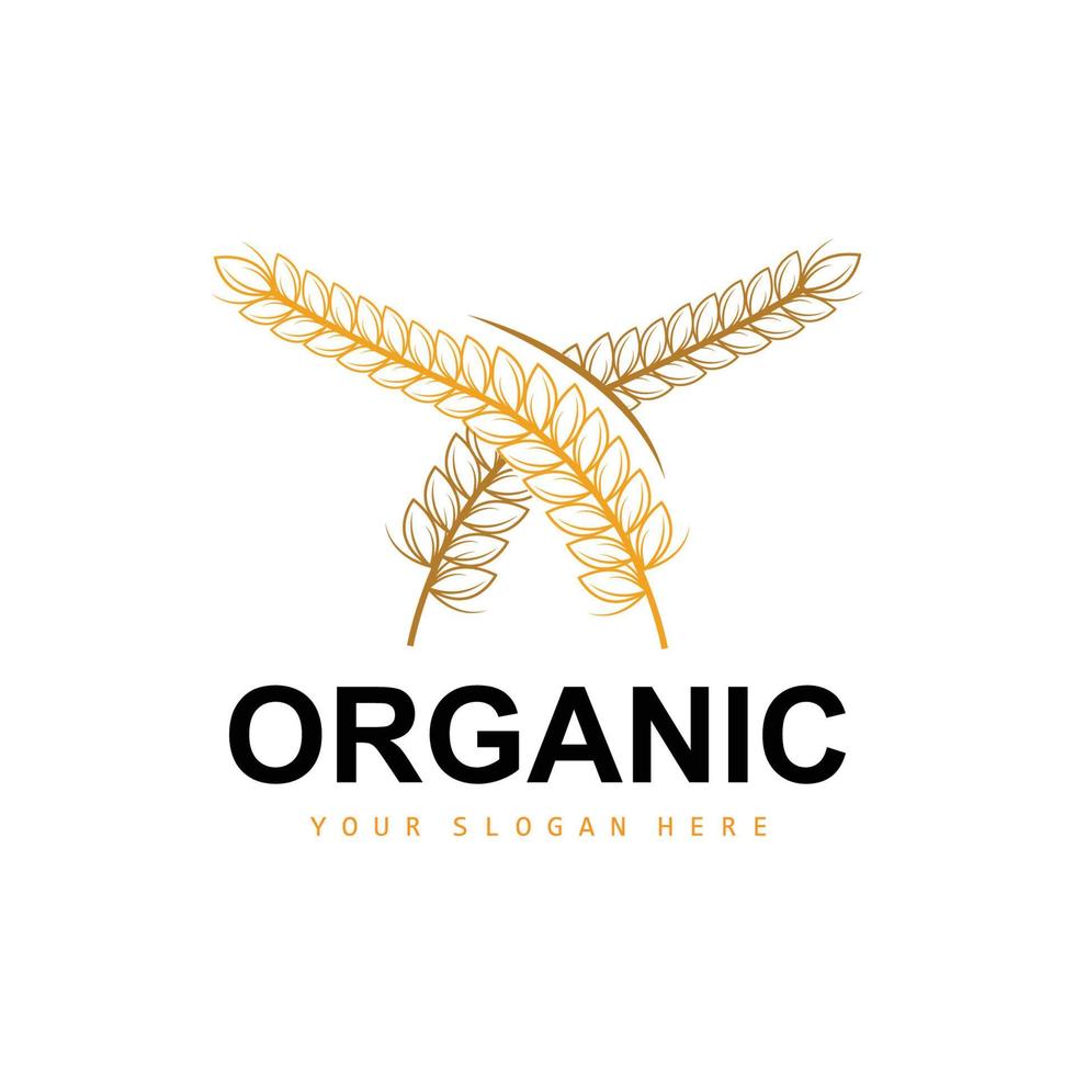 Grano riso logo, agricolo biologico impianti vettore, lusso design d'oro forno ingredienti vettore