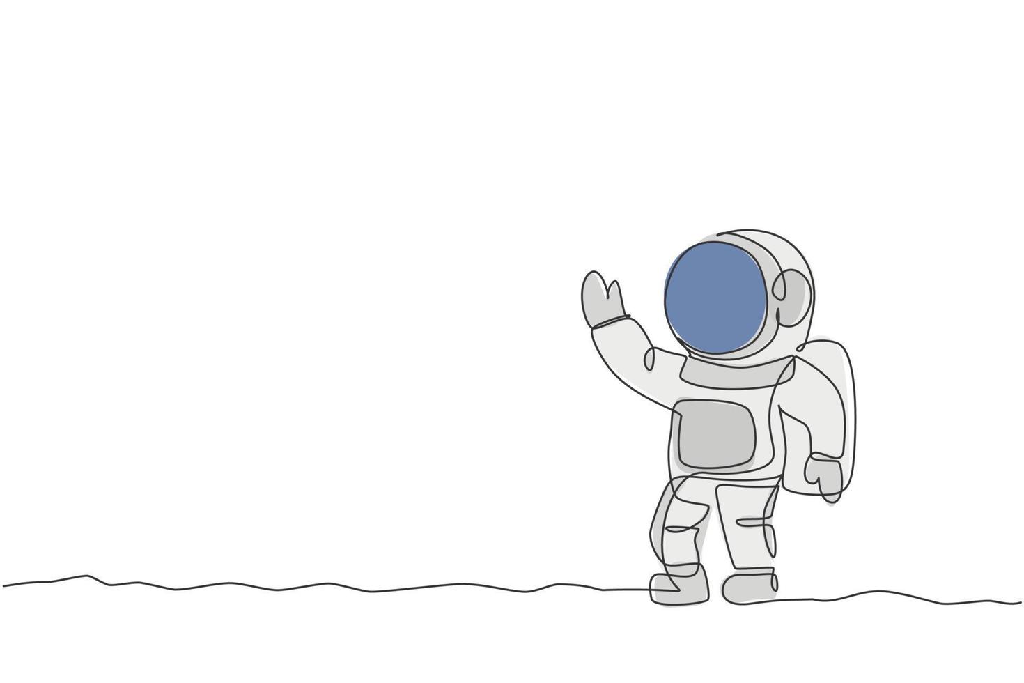 un disegno a tratteggio del giovane astronauta in tuta spaziale che vola all'illustrazione grafica vettoriale dello spazio esterno. concetto di spazio galattico avventura astronauta. design moderno a linea continua