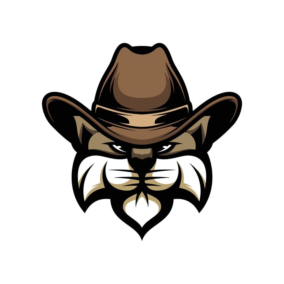 gatto cowboy portafortuna logo design vettore