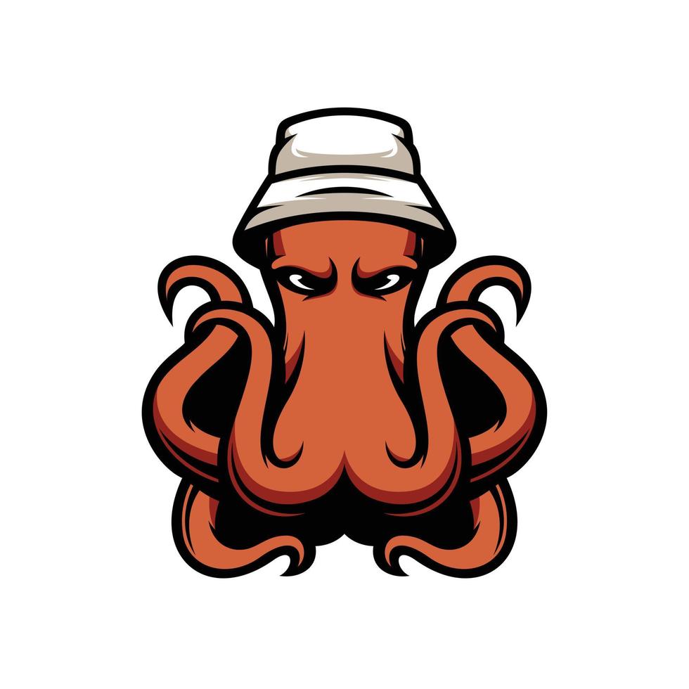 polpo cappello da pescatore portafortuna logo design vettore