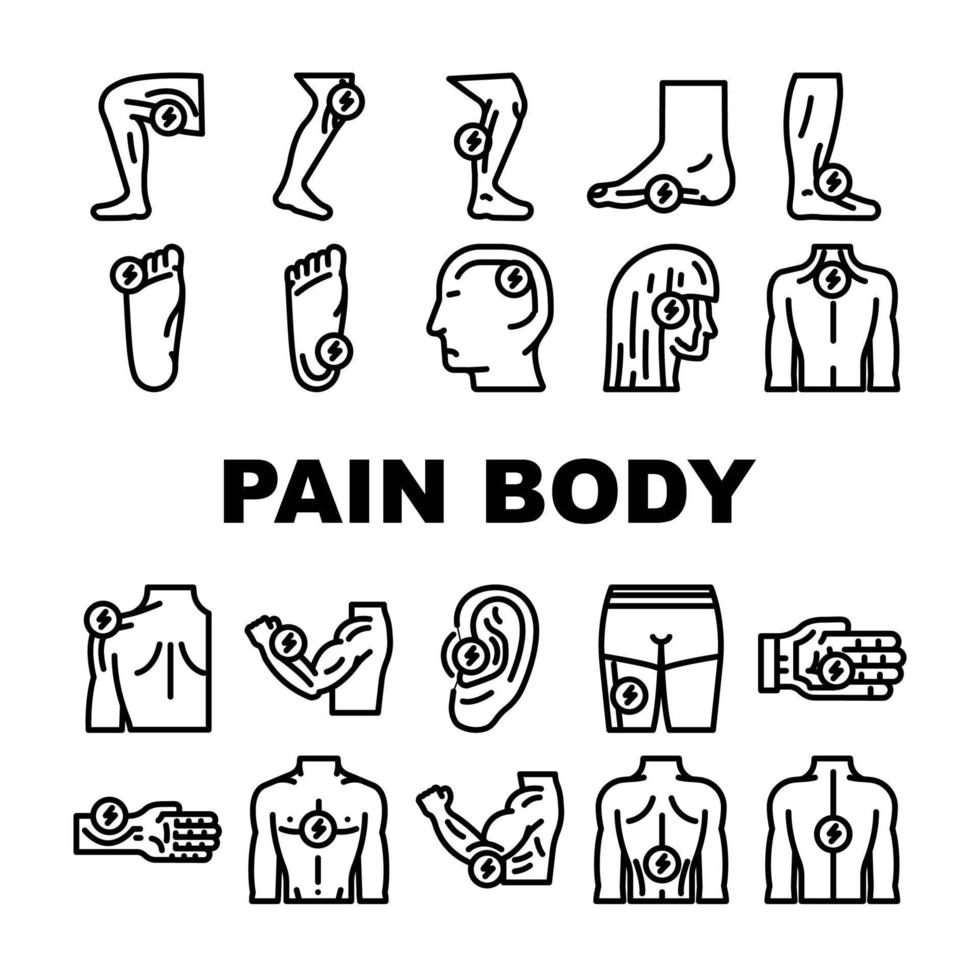 dolore corpo dolore medico comune icone impostato vettore