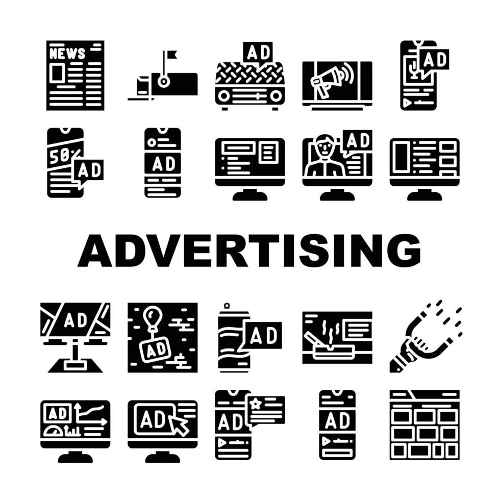 pubblicità media Internet icone impostato vettore