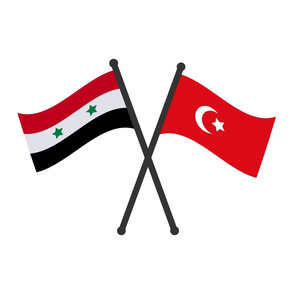 tacchino bandiera con Siria bandiera incrociato. Due tavolo bandiere si intende diplomatico relazioni fra Siria e tacchino. siriano e Turco vicino paesi nazionale bandiera salutando. cooperazione e accordo. vettore