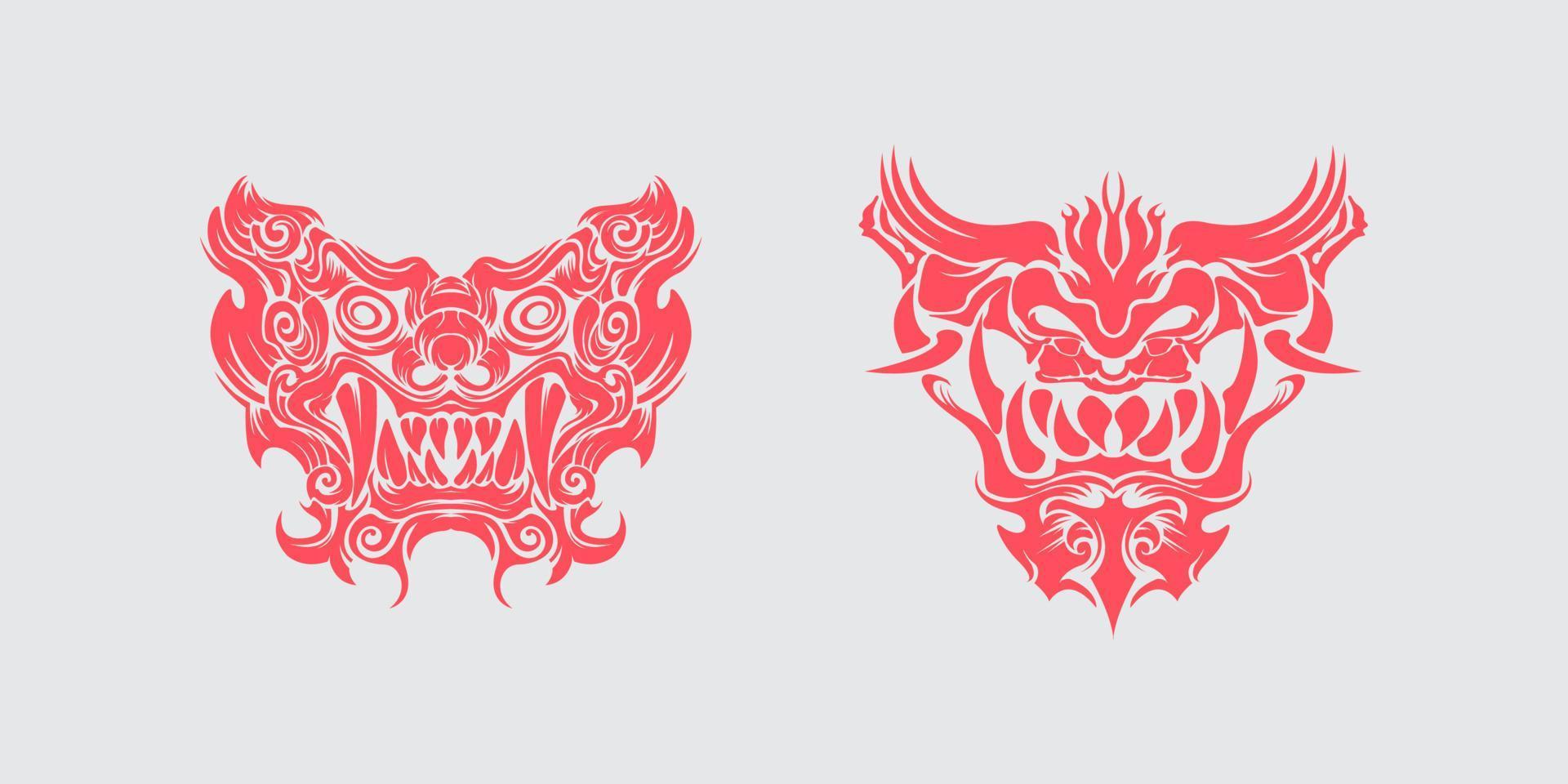 giapponese ronin oni maschera, diavolo, demone meccanico, barong illustrazione vettore clipart, tatuaggio guerriero, t camicia design stampabile