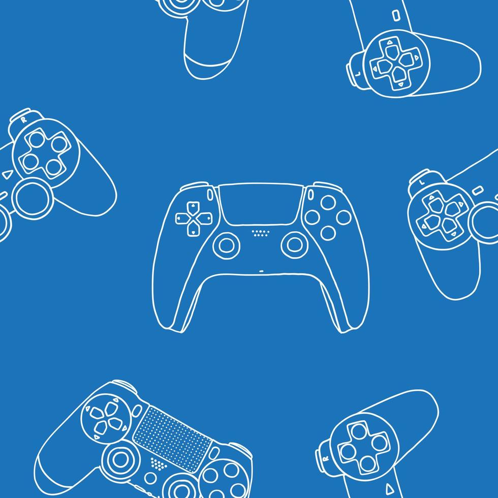senza soluzione di continuità modello di gioco controllori. vettore illustrazione nel disegnato a mano schema piatto stile su blu sfondo