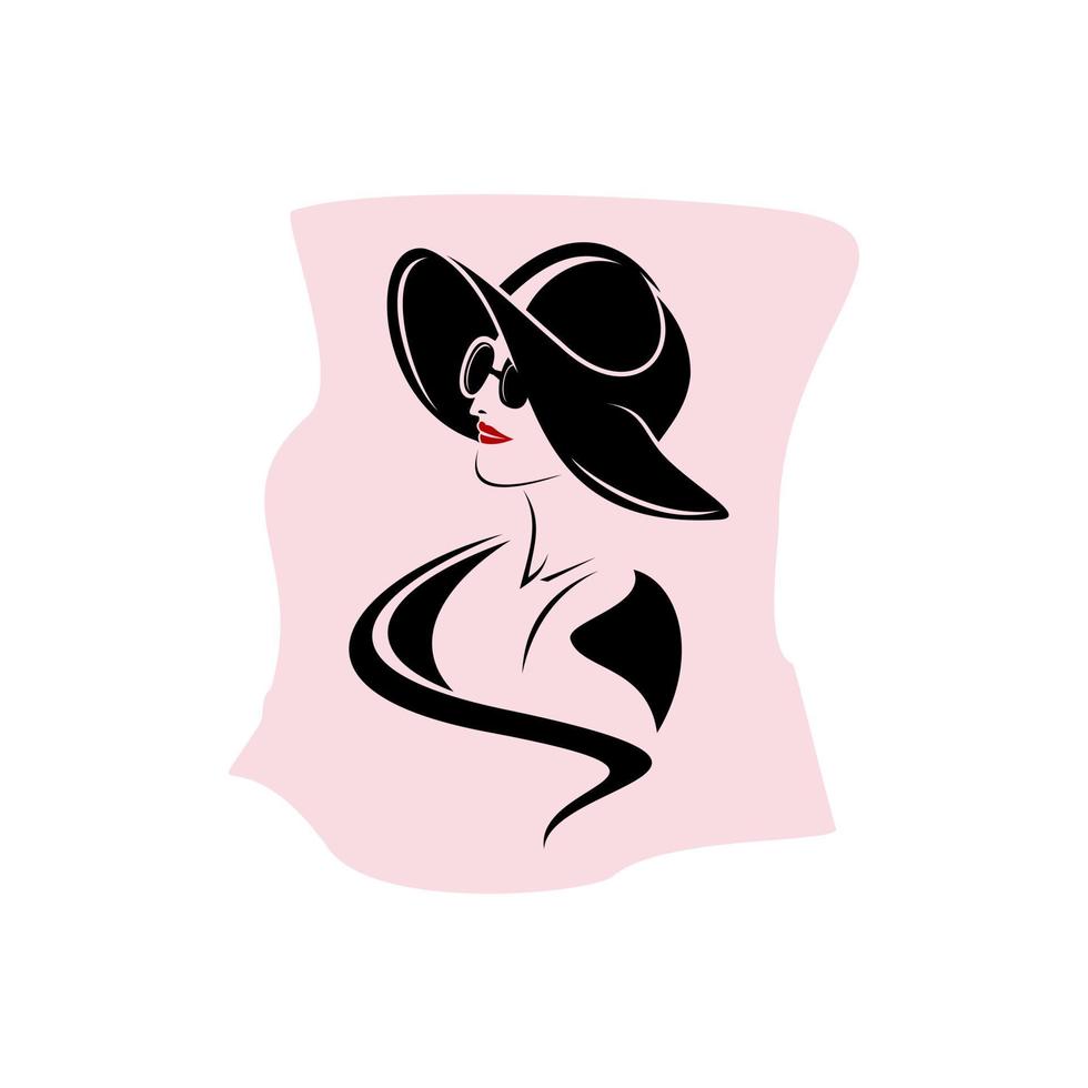 bellissimo donna indossare cappello vettore illustrazione - nero e bianca stilizzato ritratto di un' bellissimo ragazza. adatto per il tuo design bisogno, logo, illustrazione, animazione, eccetera.