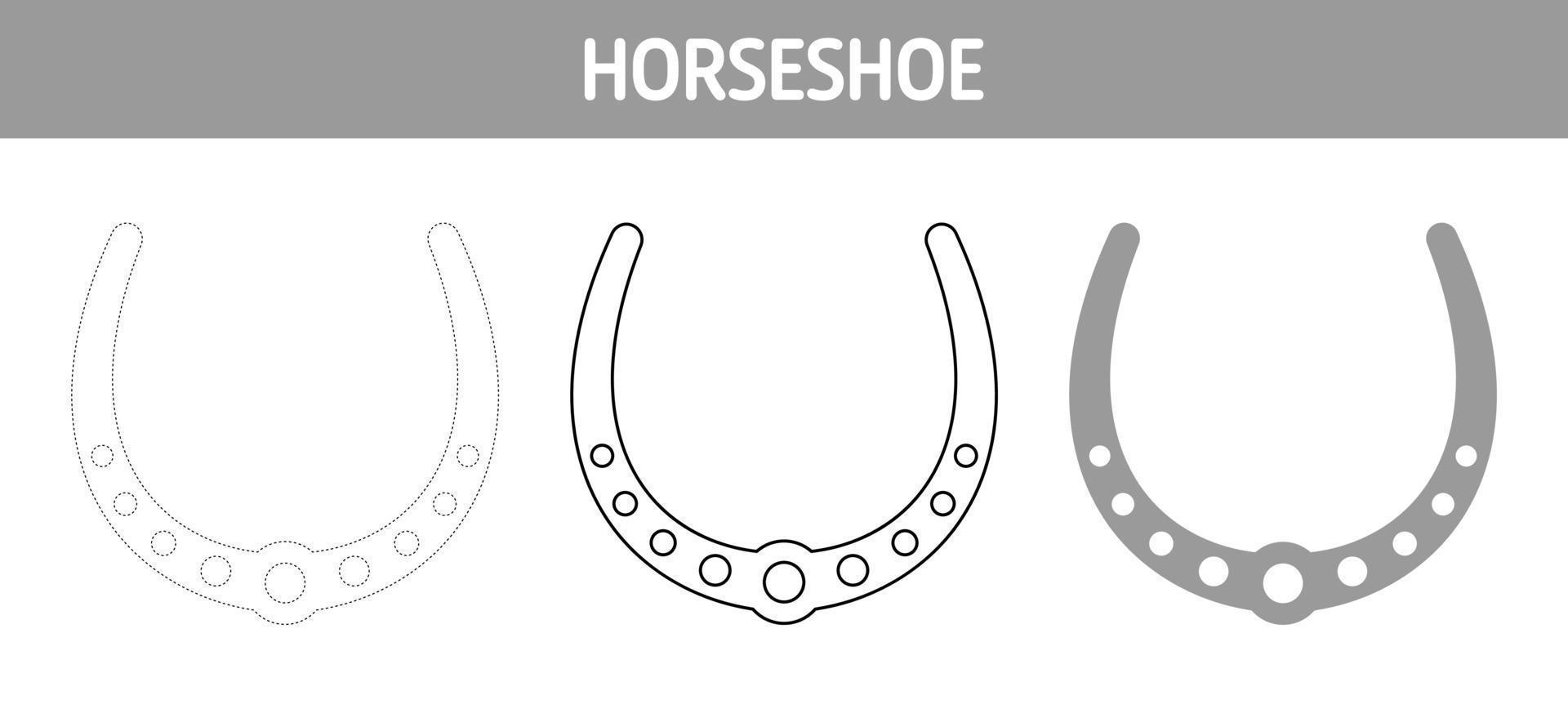 ferro di cavallo tracciato e colorazione foglio di lavoro per bambini vettore