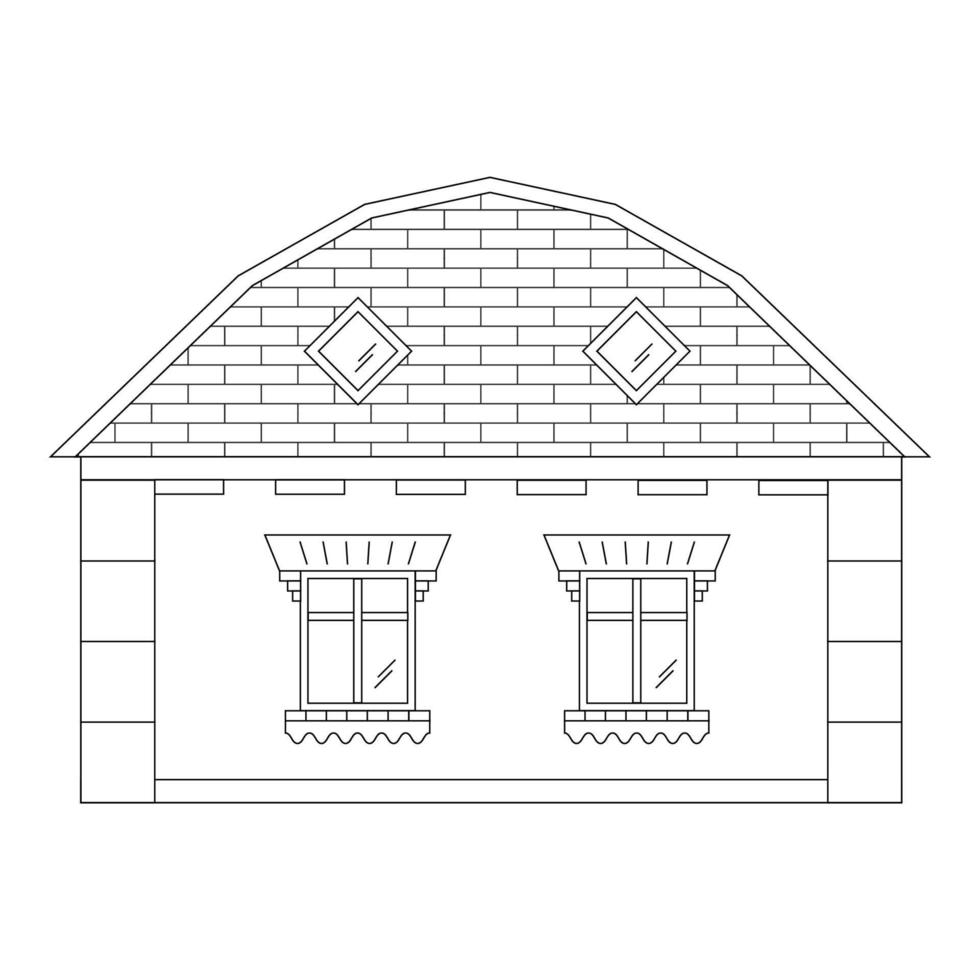 Casa con finestre, rurale Casa, nero linea disegno, scarabocchio isolato su bianca sfondo. vettore