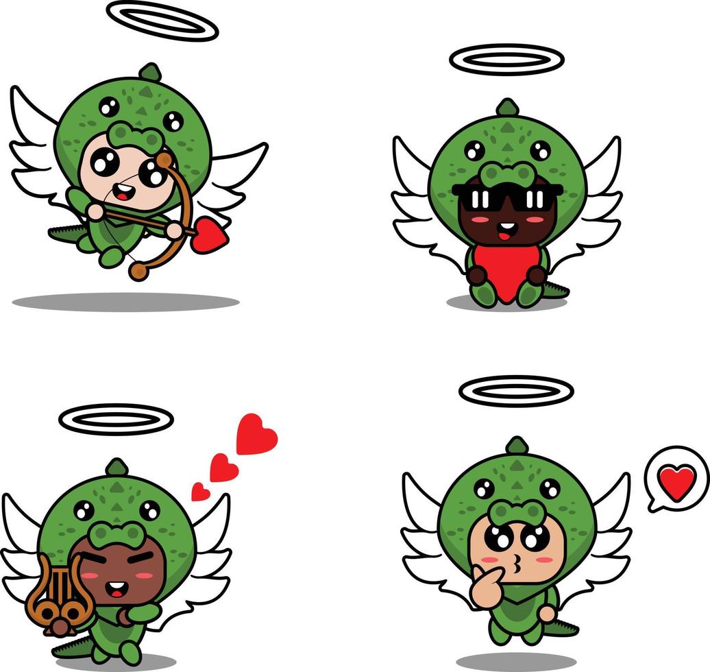vettore illustrazione cartone animato animale portafortuna costume personaggio iguana Cupido impostato fascio