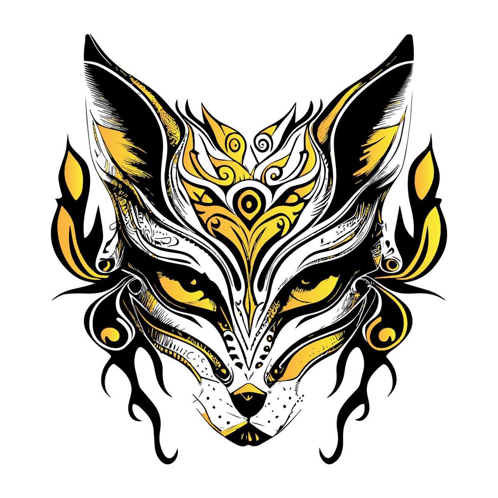 un' Impressionante kitsune Volpe maschera con intricato particolari. il maschera è un' simbolo di trasformazione e inganno nel giapponese mitologia vettore