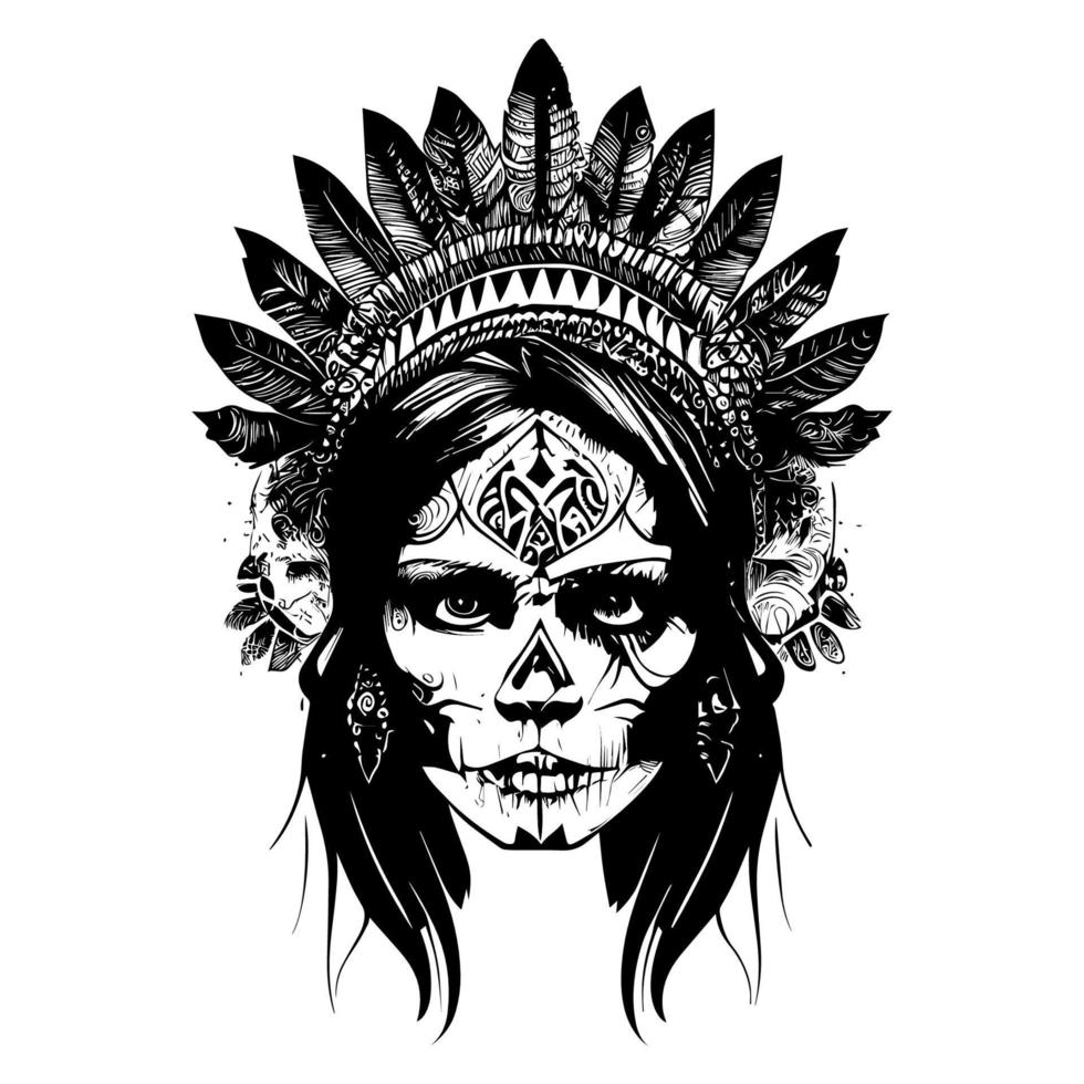 un indiano ragazza testa tatuaggio è un' bellissimo e intricato design quello raffigura il viso di un' giovane donna ornato nel tradizionale abbigliamento vettore