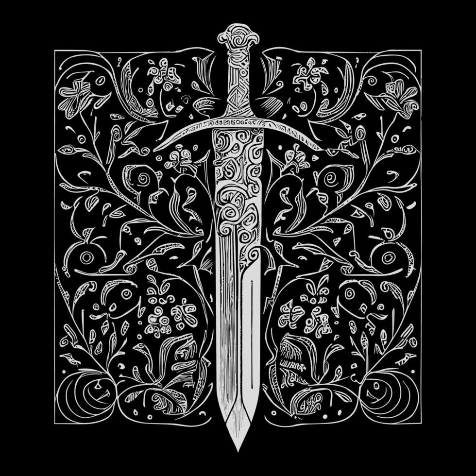 elegante spada floreale ornamento linea arte disegno, con intricato dettagli quello miscela il forza di un' spada con il bellezza di floreale elementi vettore