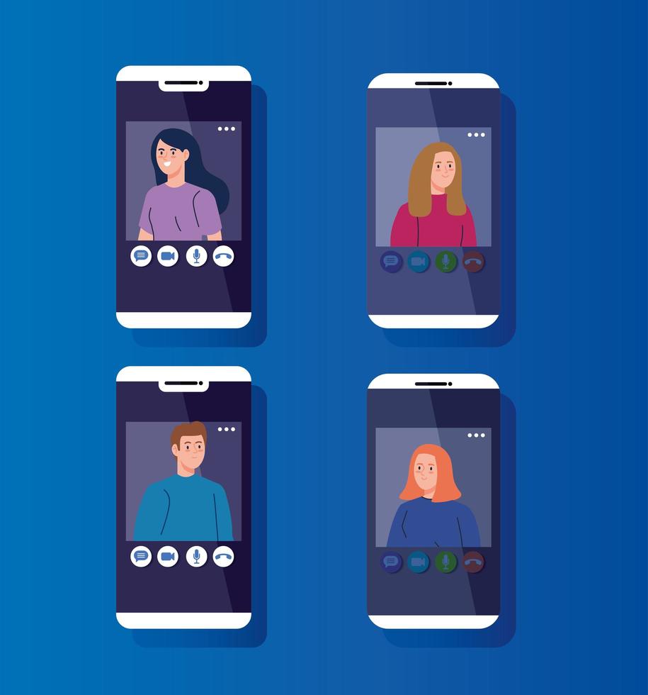 giovani in videoconferenza tramite smartphone vettore