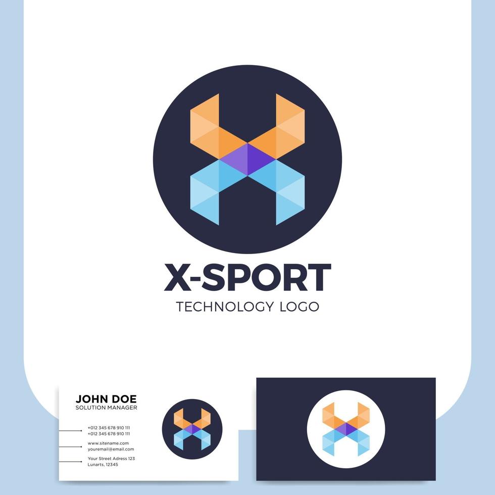 lettera x logo sportivo e biglietto da visita vettore