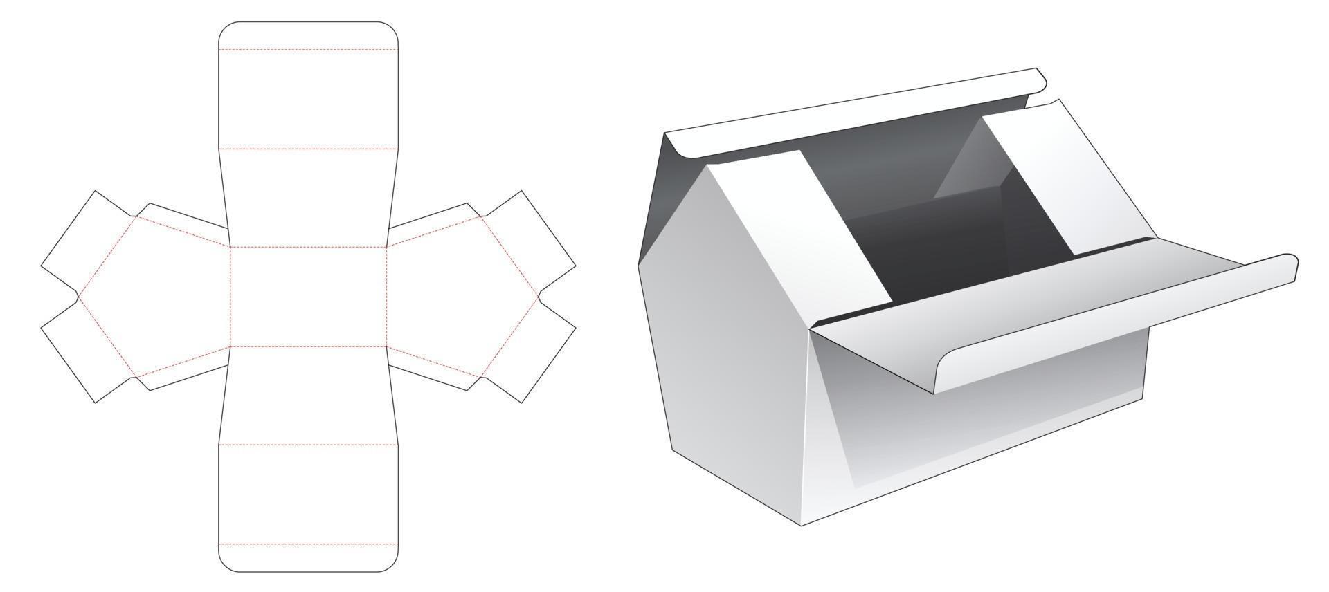 modello fustellato a forma di scatola a forma di casa con due flip superiori vettore