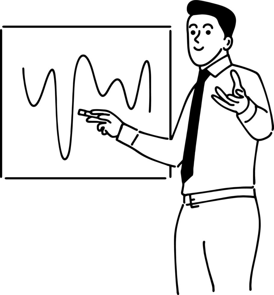 illustrazione di un' attività commerciale uomo spiegando vettore