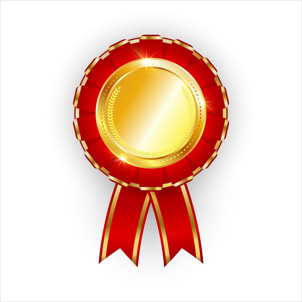 realistico d'oro premio decorato con rosso nastro. oro medaglia 1 ° posto isolato su bianca sfondo. alto qualità premio distintivo. vettore illustrazione.