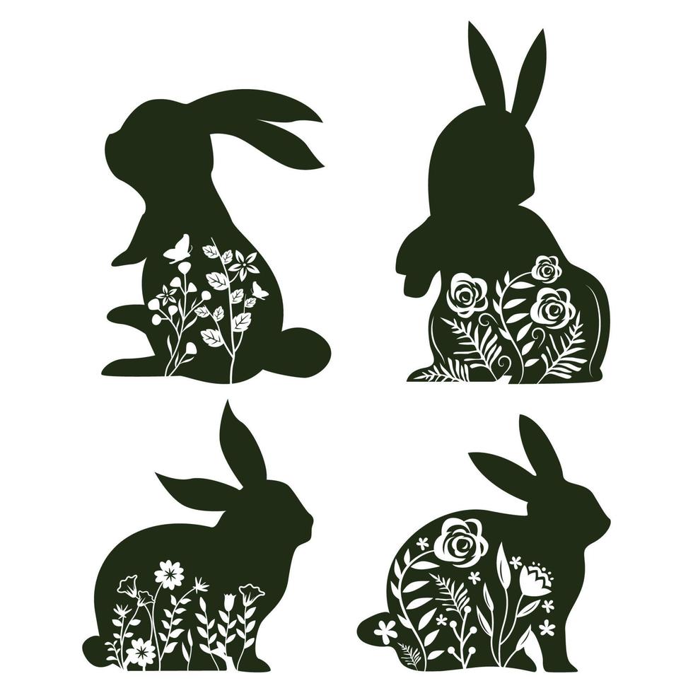 carino floreale Pasqua coniglietto coniglio silhouette. design File per cricut e laser tagliare vettore