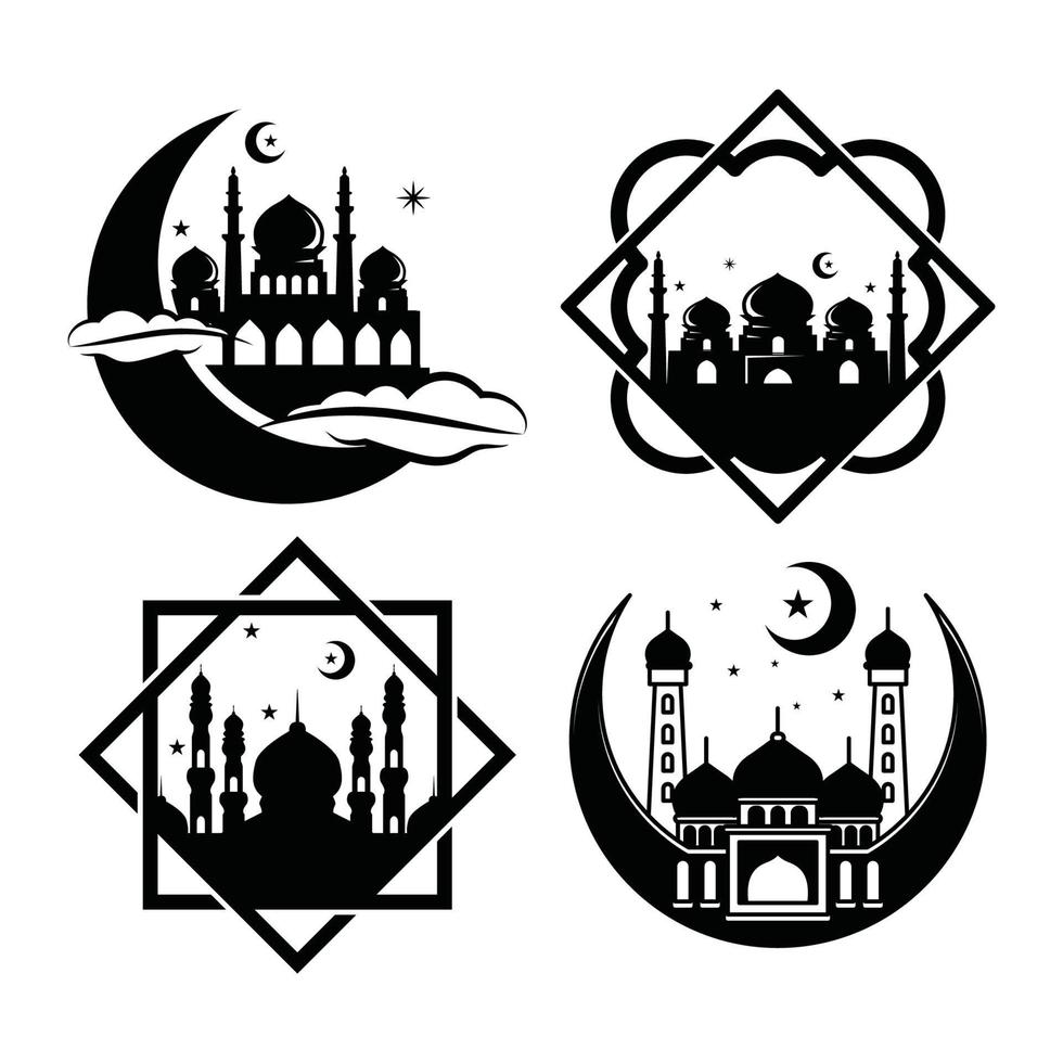 Ramadan karem, eid al-fitr, moschea decorazione silhouette design vettore