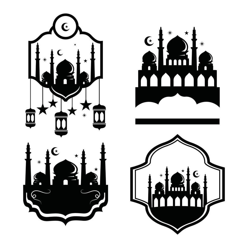 Ramadan karem, eid al-fitr, moschea decorazione silhouette design vettore