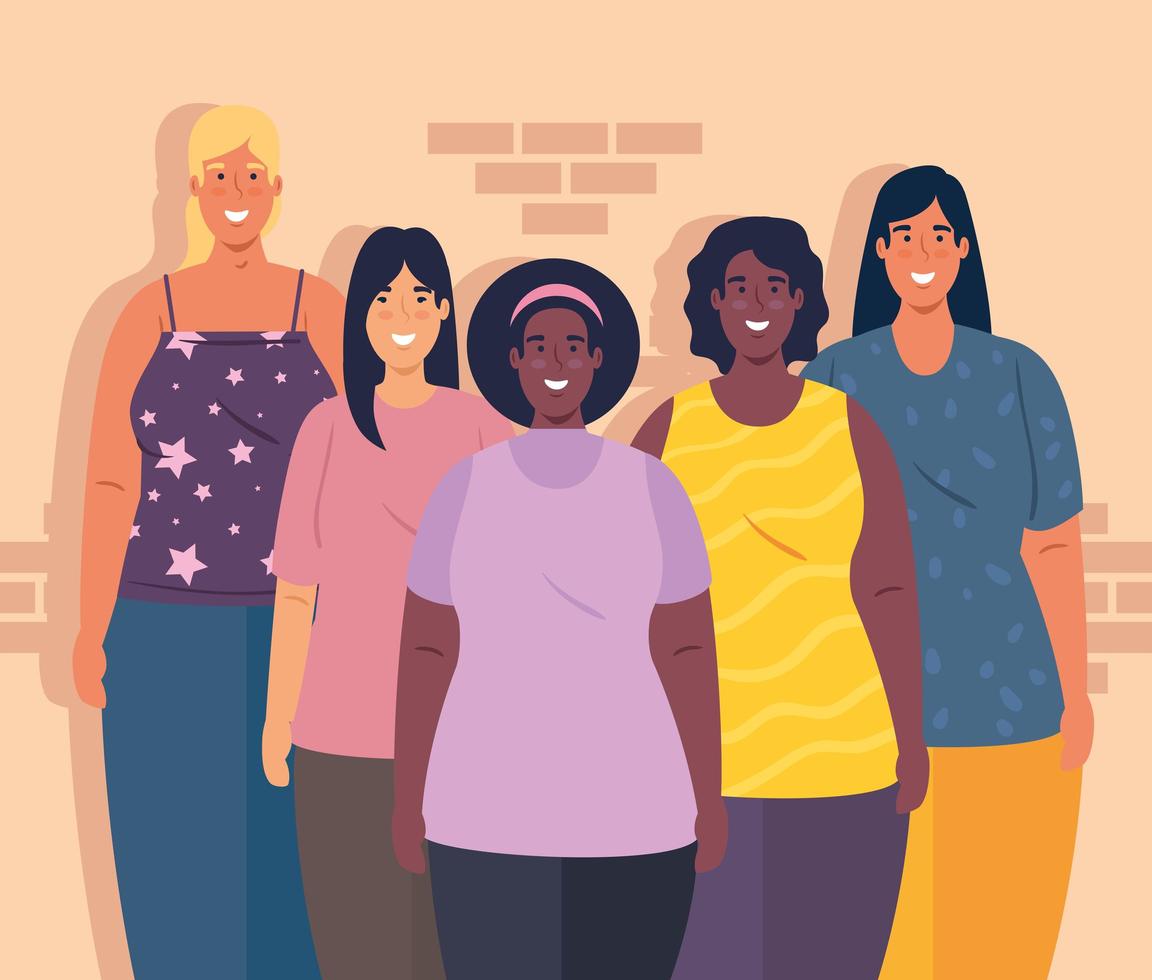 gruppo multietnico di donne insieme, diversità e concetto di multiculturalismo vettore