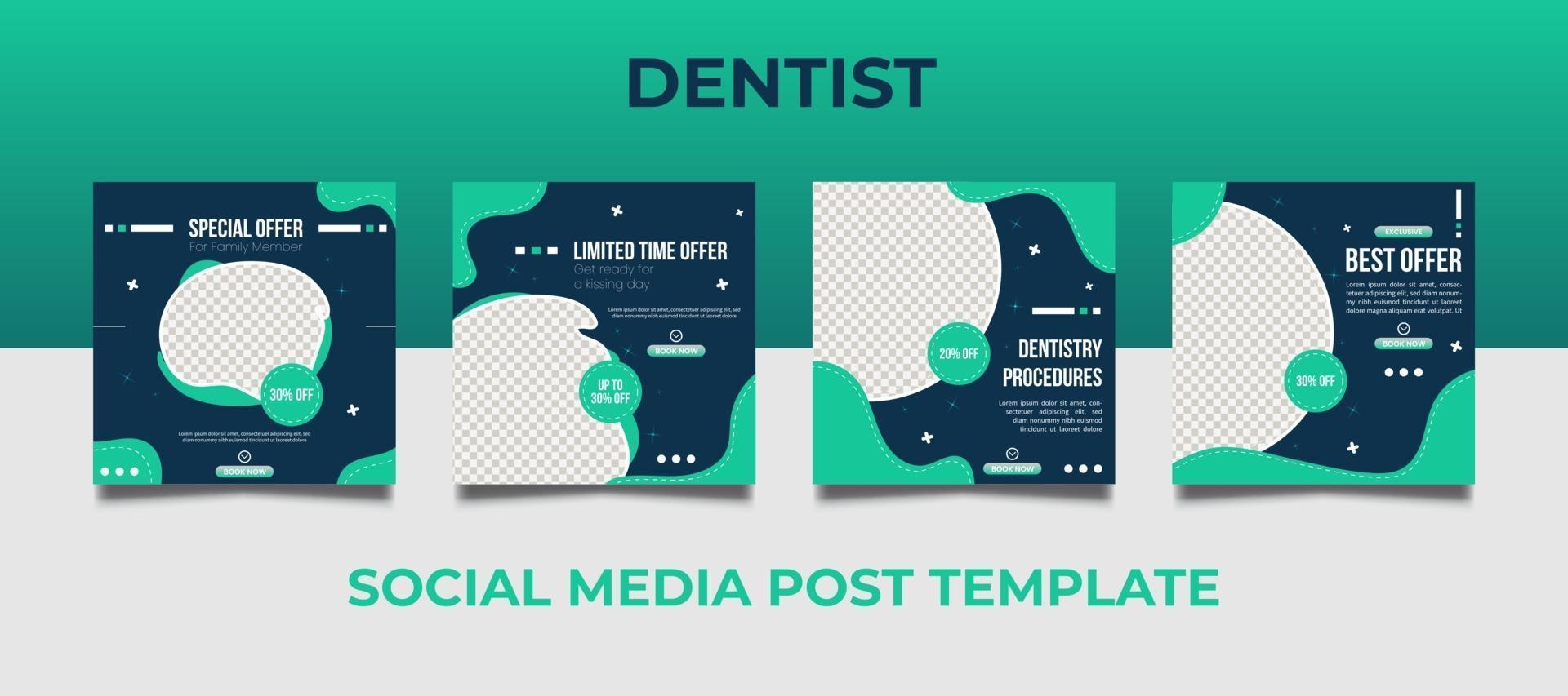set di banner web quadrato di promozione medica dentista vettore