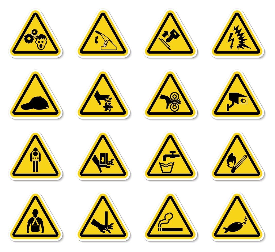 avvertimento pericolo simboli etichette segno isolato su sfondo bianco, illustrazione vettoriale