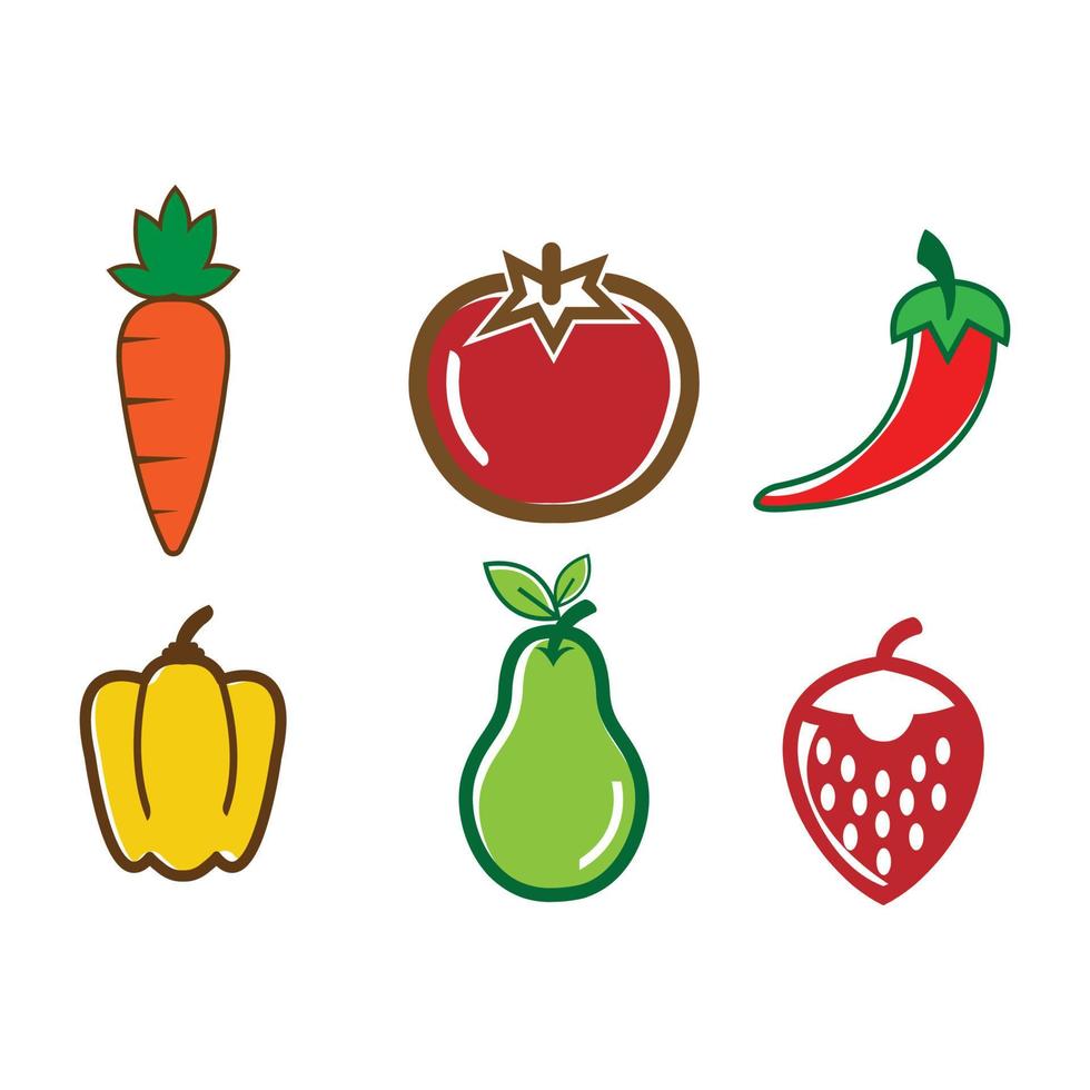 frutta e verdure. biologico cibo. impostato colorato icone. vettore. linea icona schema ictus vettore
