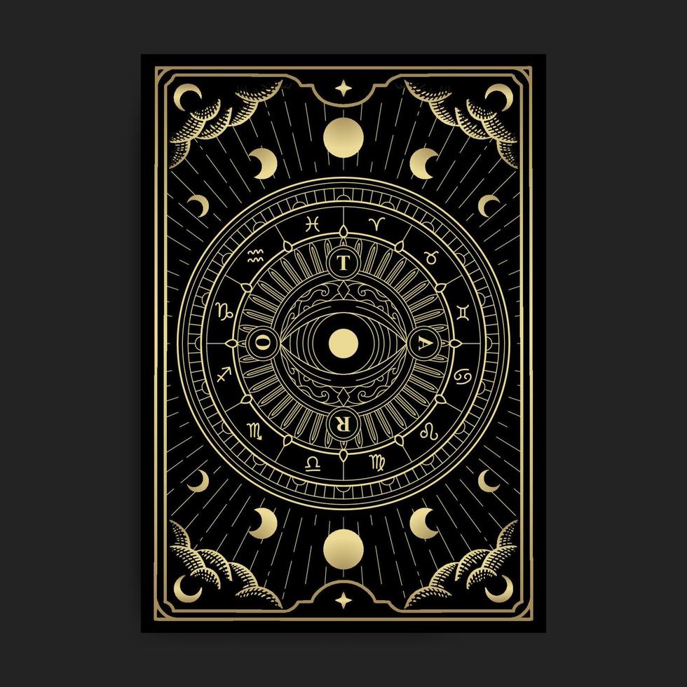 ruota di fortuna occhio tarocco carta d'oro illustrazione vettore