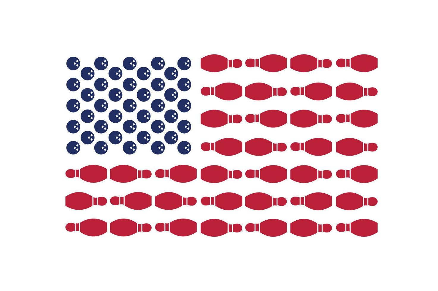 bowling Stati Uniti d'America bandiera design con bowling perni e bowling palle vettore