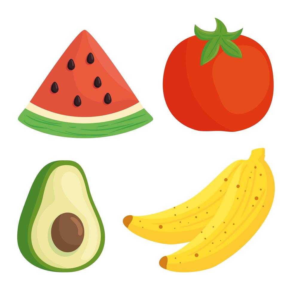 set di icone di frutta e verdura sana e fresca vettore